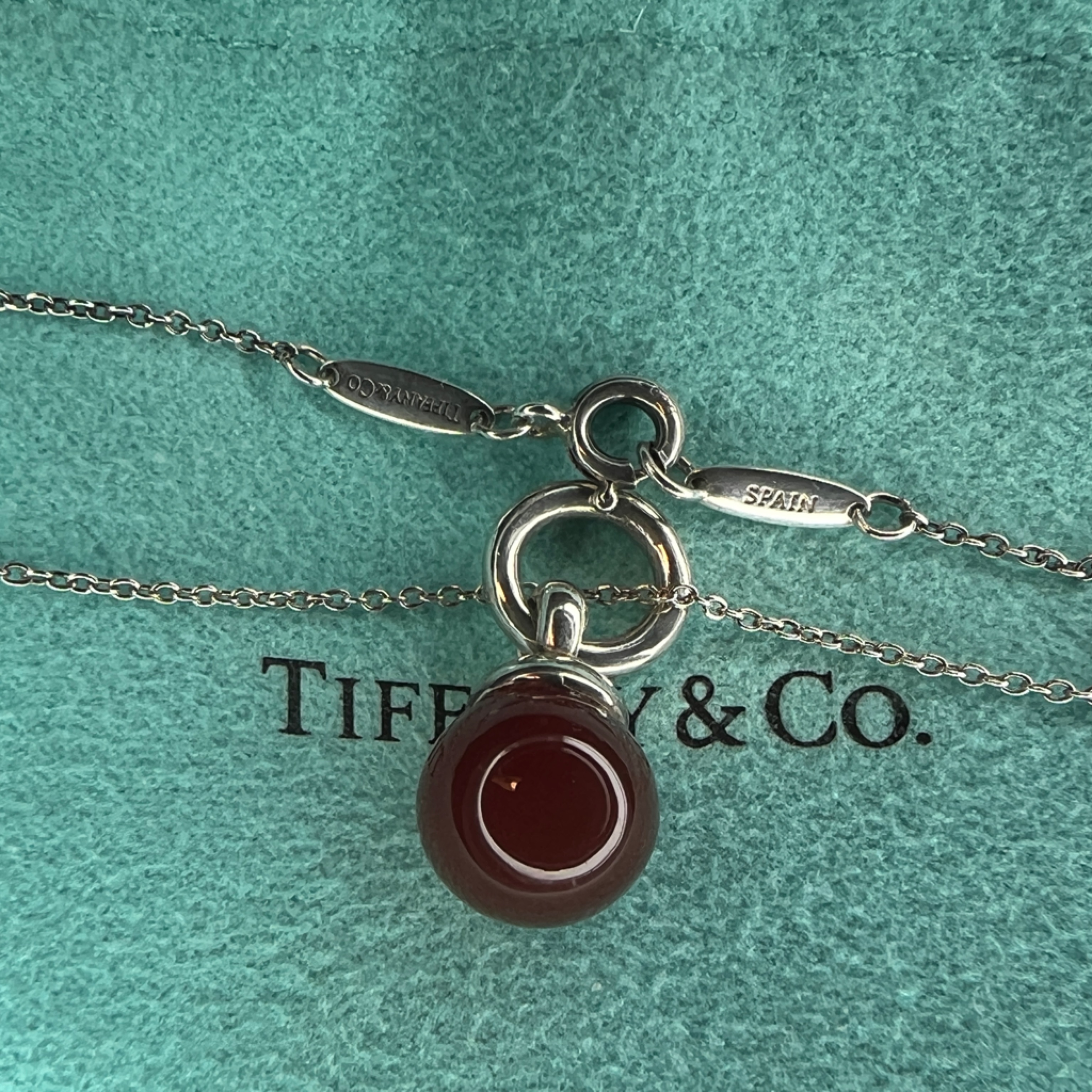 Extremely Rare Beautiful Tiffany Co. Vintage Carnelian Ball Charm Necklace